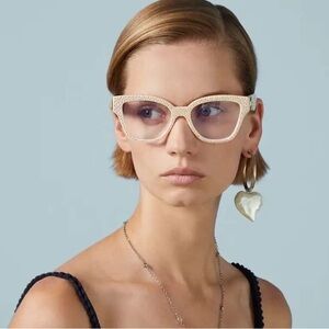 Gucci GG1424s Cream Crystal-Embellished Women's Glasses